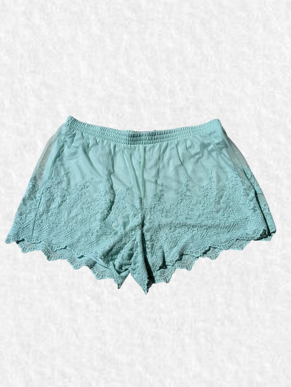 Torrid NEW Plus Size 2x: Mint Mesh Overlay & Embroidery Lace Trim Pull On Shorts - Picture 3 of 8